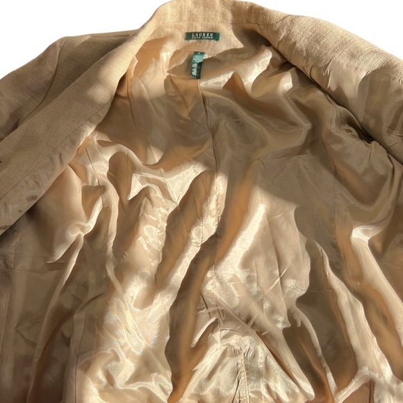 LAUREN RALPH LAUREN 100% LINEN TAN 3 BUTTON BLAZER JACKET - Picture 7 of 14